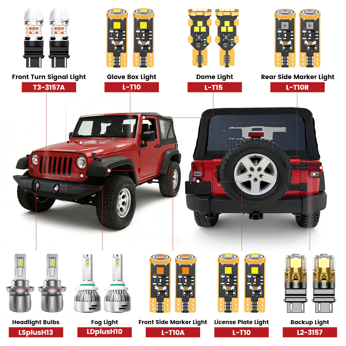 Fit for 2007-2009 Jeep Wrangler The Brightest LED Bulbs Upgrade