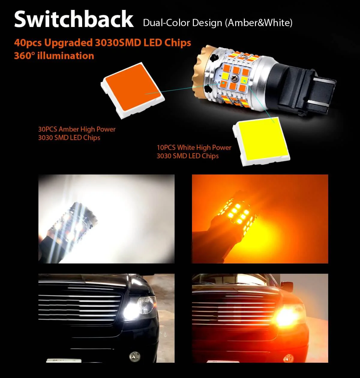 3157 3057 4057 4157 CANBUS Error Free Anti Hyper Flash Switchback LED Turn Signal Light Dual Color Bulb, 2 Bulbs - Image 5