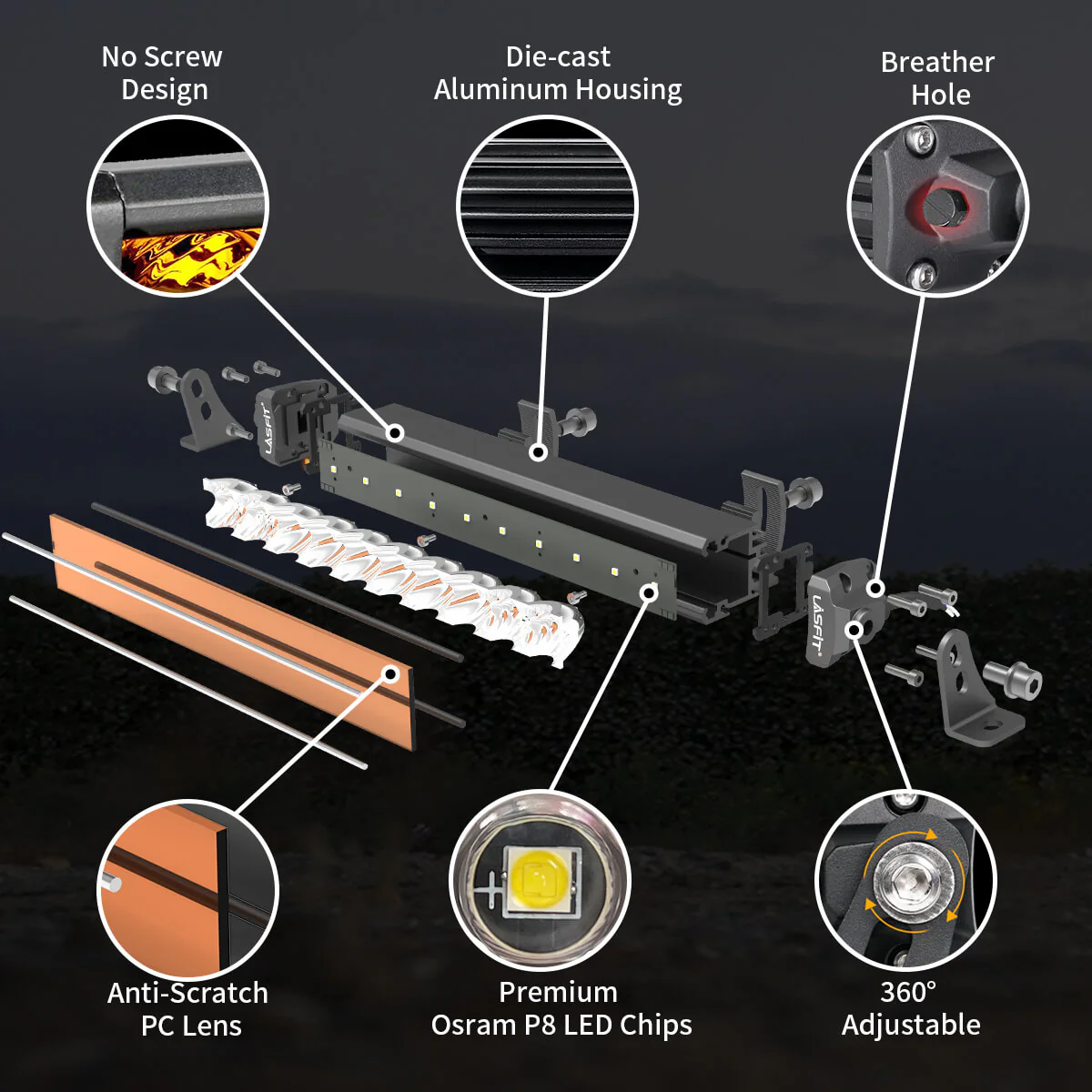 52" Light Bar Hood Mount Kit For 2018-2024 Jeep Wrangler JL Gladiator JT | LASFIT - Image 30