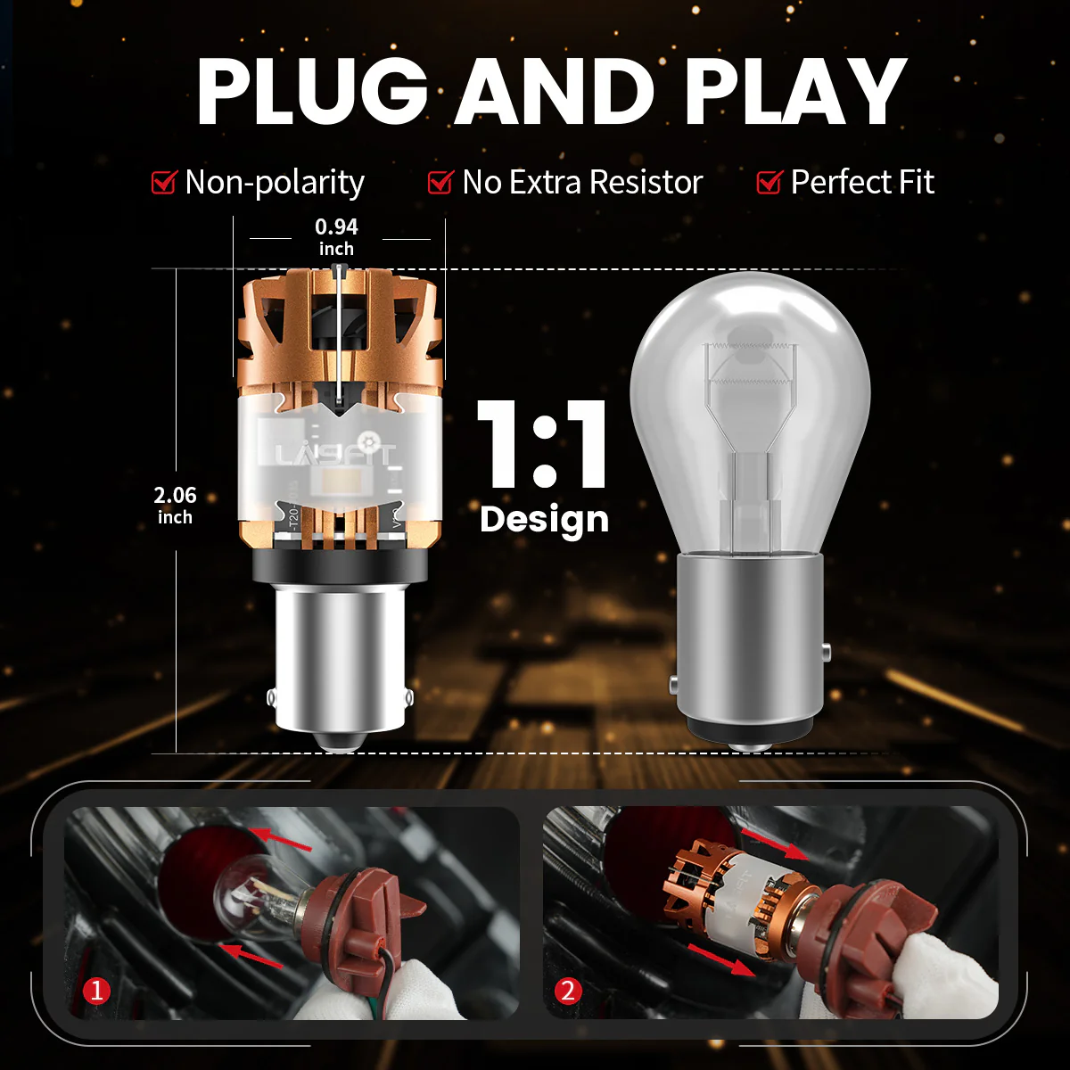 Amber 1156 CanBus-Ready Turn Signal Light LED Bulbs | D2 Series - Image 8