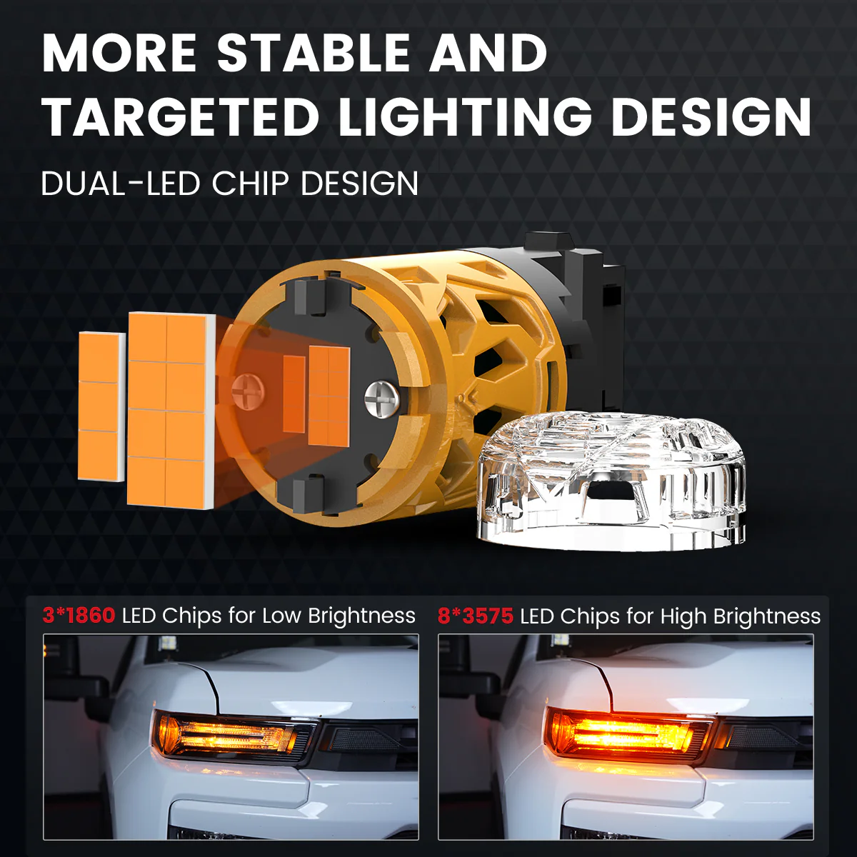 Amber 3156 3157 48W 4800LM LED Turn Signal Lights | D Series - Image 4