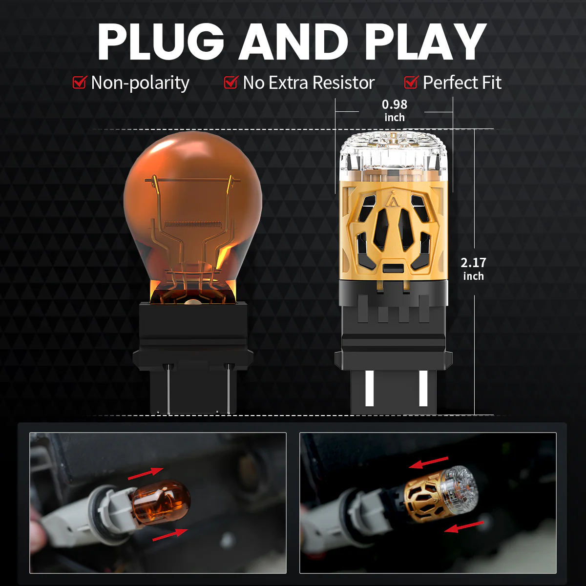 Amber 3156 3157 48W 4800LM LED Turn Signal Lights | D Series - Image 9