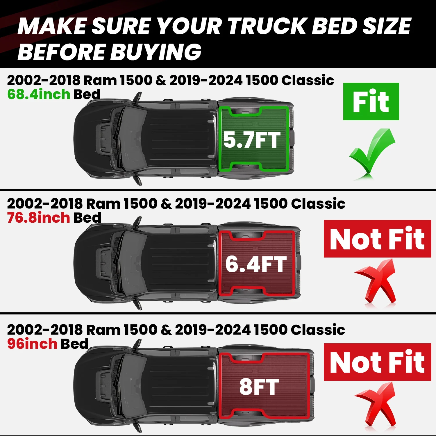 Fit for 2006-2018 Ram 1500 Heavy Duty Bed Mat or Tailgate Mat - Image 12