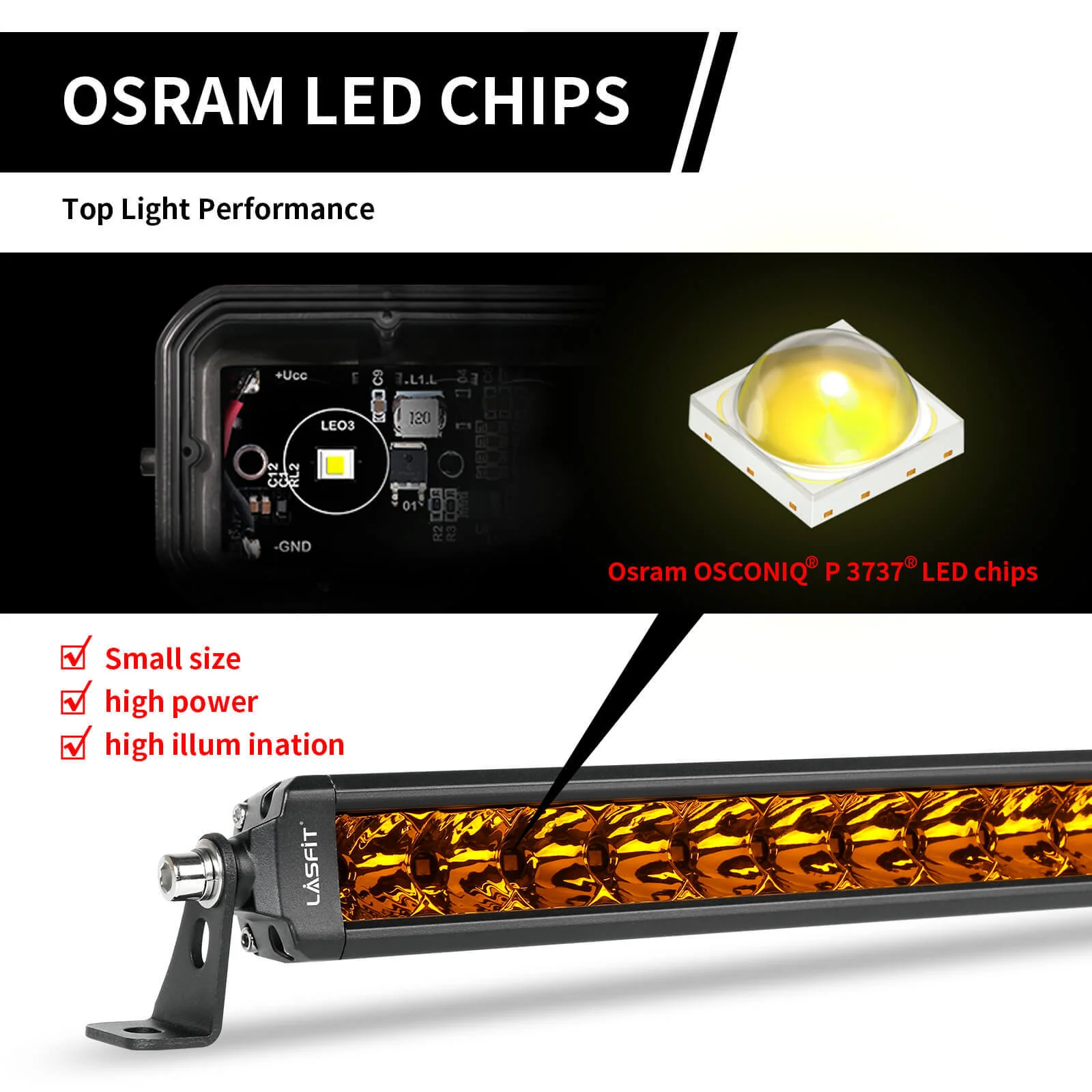 Lasfit 12" Off-Road LED Amber Light Bar With Slim Single Row Combo Flood Spot Design | Bumper Grille Mount - Image 15