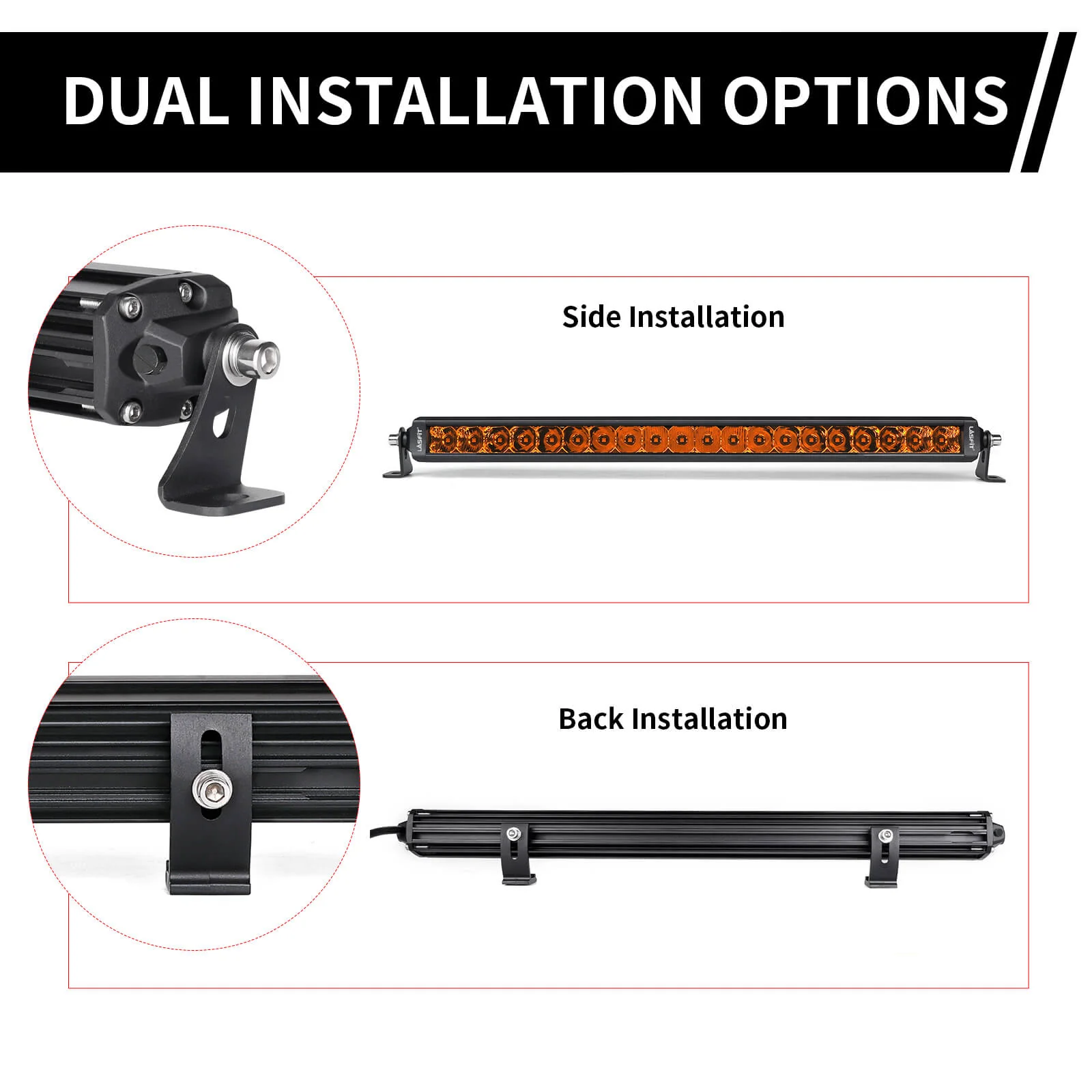 Lasfit 22" Off-Road LED Amber Light Bar With Slim Single Row Combo Flood Spot Design | Bumper Grille Mount - Image 18
