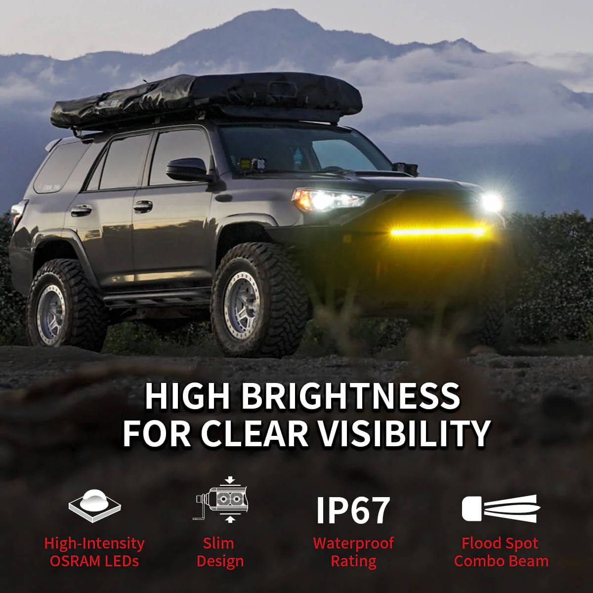 Lasfit 52" Off-Road LED Amber Light Bar With Slim Single Row Combo Flood Spot Design | Roof Rack Windshield Mount - Image 10
