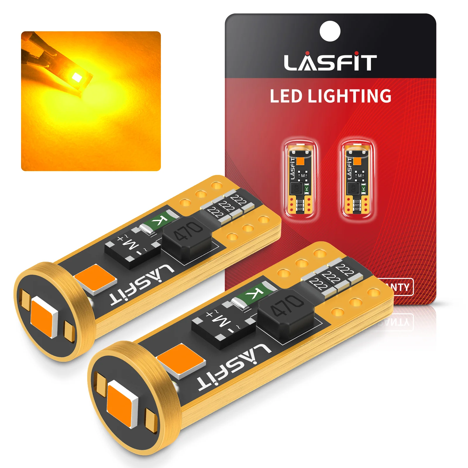 168 194 2825 T10 CANBUS Error Free LED Side Marker Lights Dome Map Bulbs | Amber, 2 Bulbs